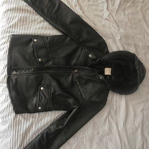 Free People Removable Hood Faux Leather Jacket